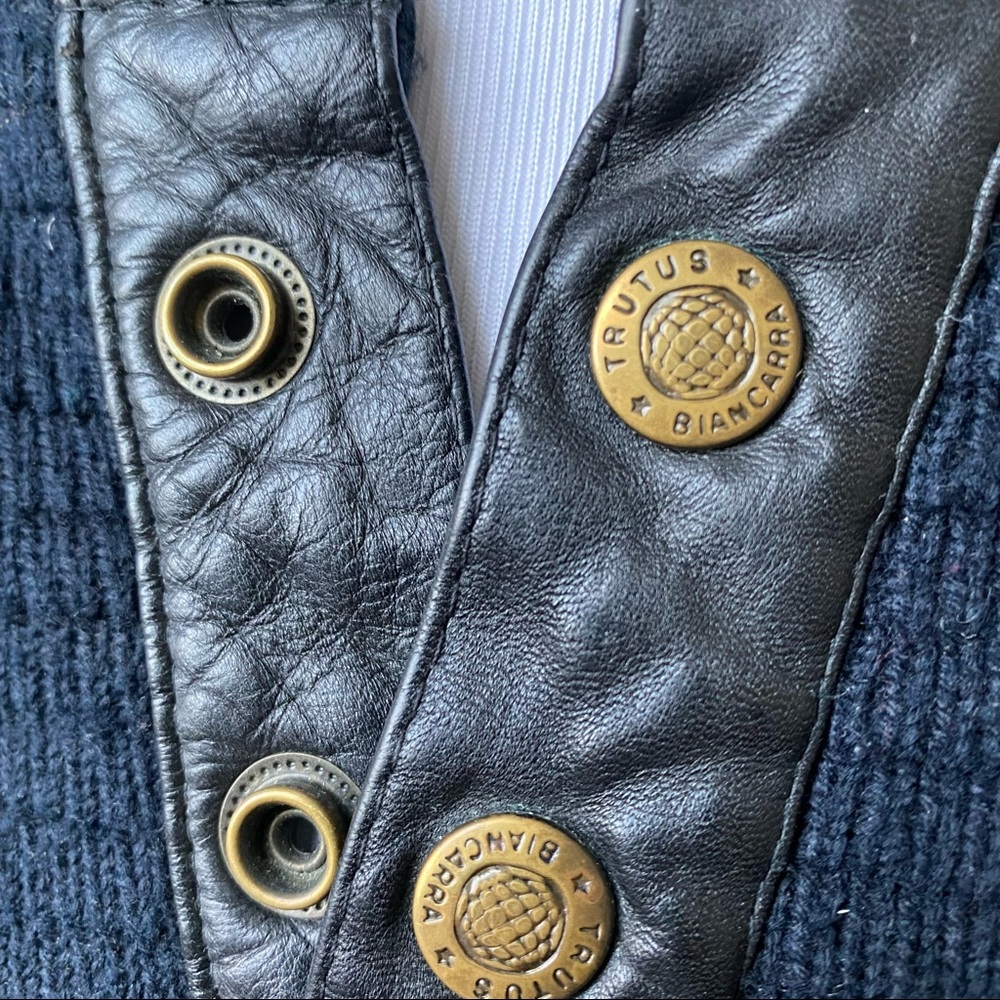 Vintage Thick Knit Sweater With Leather Trim - Picture 12 of 13